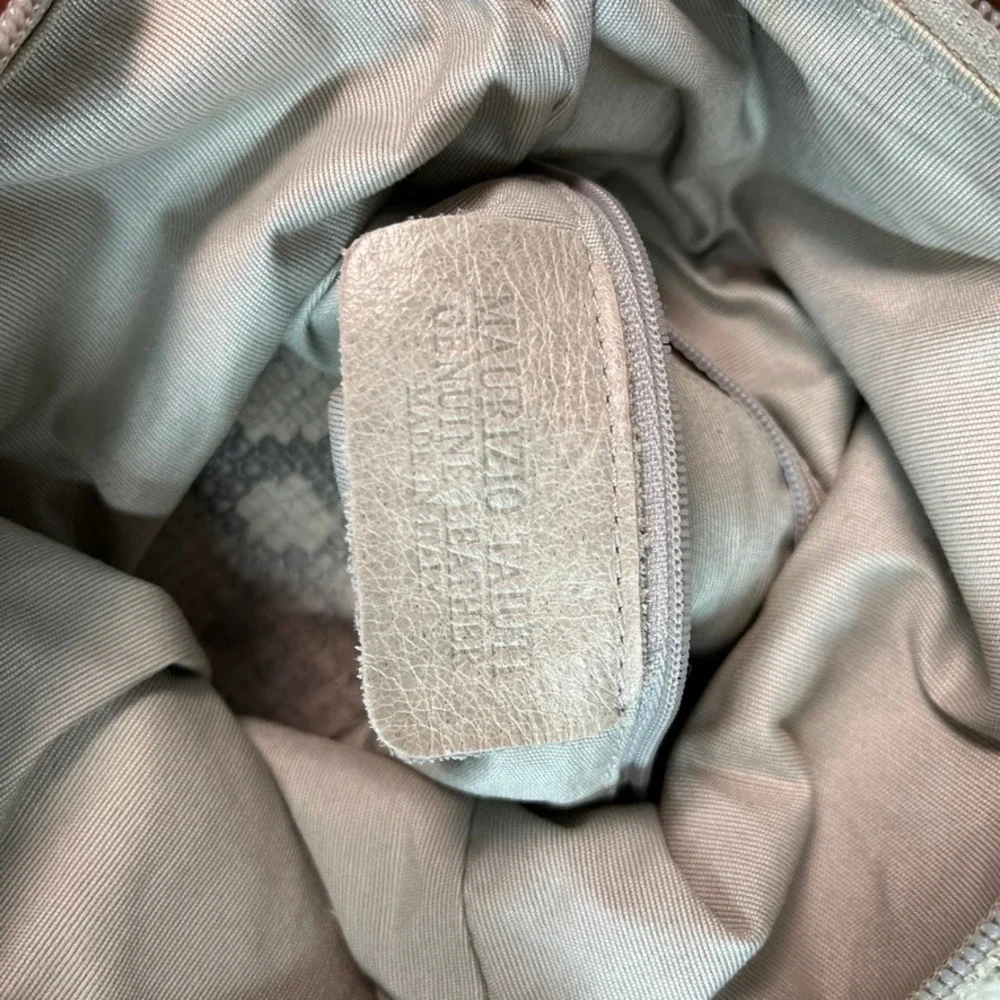 Maurizio Taiuti Snakeskin Embossed Leather Bucket Bag Made in Italy Gray White